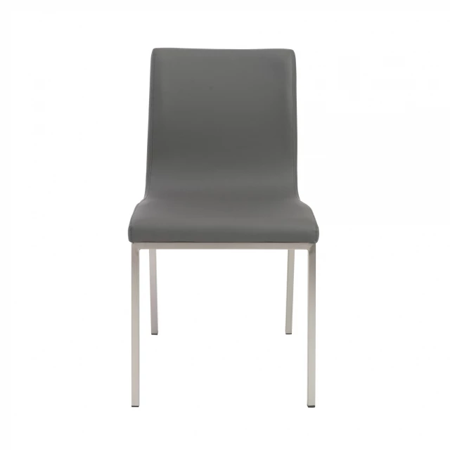 Light gray faux leather chairs with comfortable seating and wooden legs