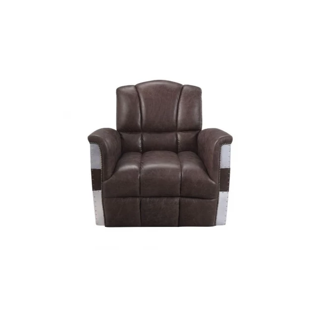 Grain leather steel patchwork club chair with brown armrests and comfortable rectangle sleeper design