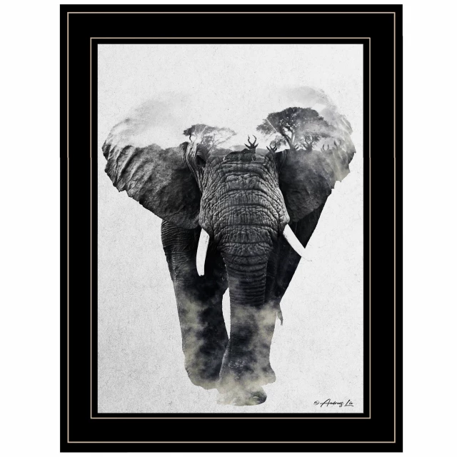 Walk black framed print featuring African elephant with tusks