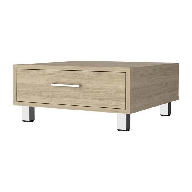 Beige light gray coffee table with hardwood plank design suitable for outdoor use