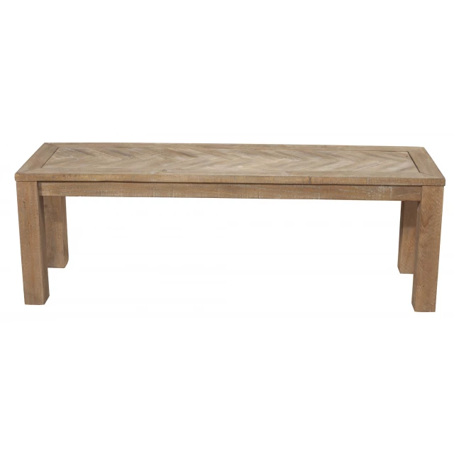 Natural distressed solid wood dining bench in beige khaki hardwood with rectangle table design