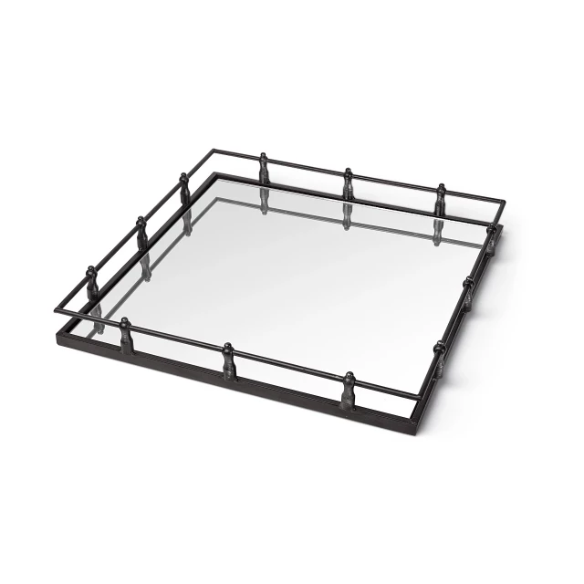 mirrored glass bottom railing handle tray rectangle metal wood