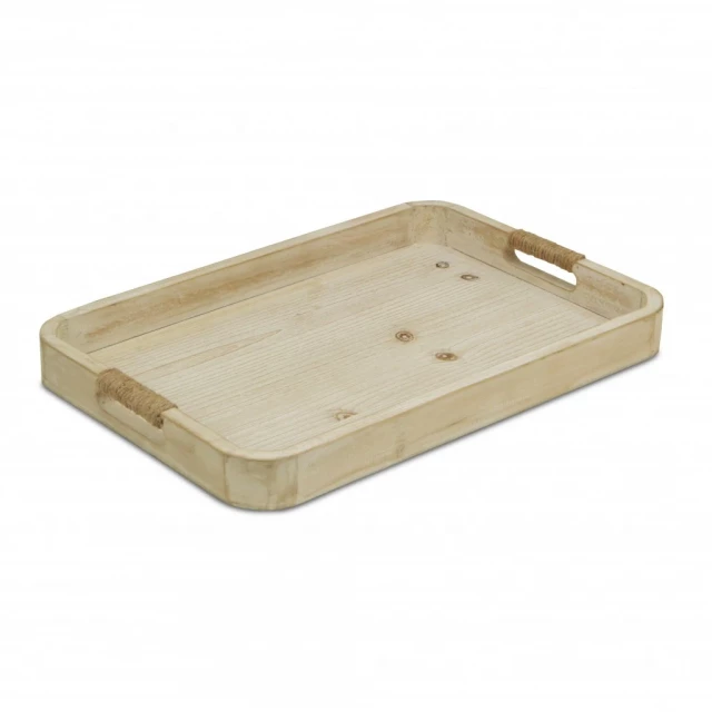 natural white curved wood tray on beige hardwood floor