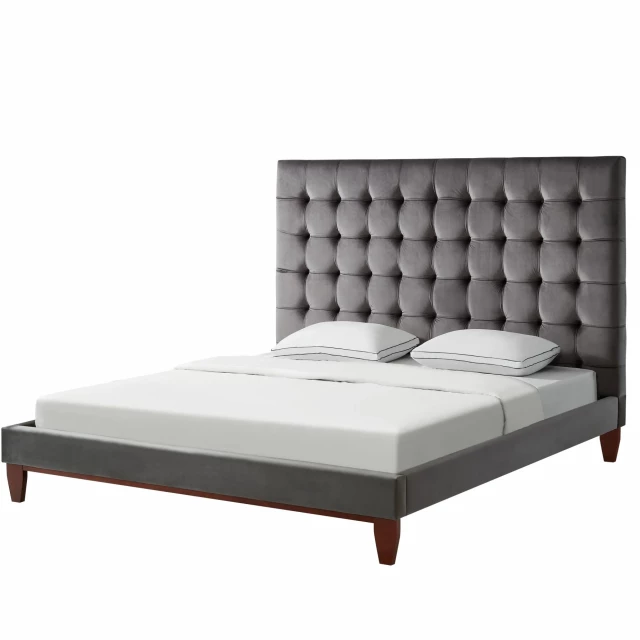 Wood King Tufted Upholstered Velvet Bed in Elegant Bedroom Setting