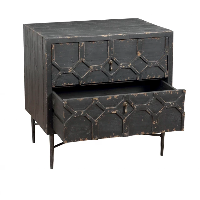 Black wooden nightstand with drawers for bedroom storage