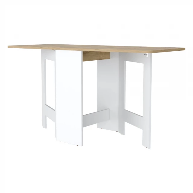 White folding sled base dining table used as outdoor furniture