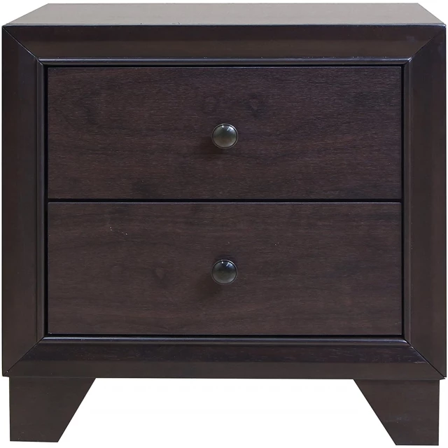 Solid wood nightstand with espresso drawers and chest of drawers cabinetry