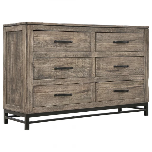 Solid wood six drawer double dresser in natural finish