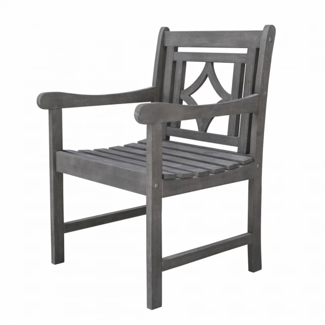 Distressed dining armchair with decorative back for elegant home decor