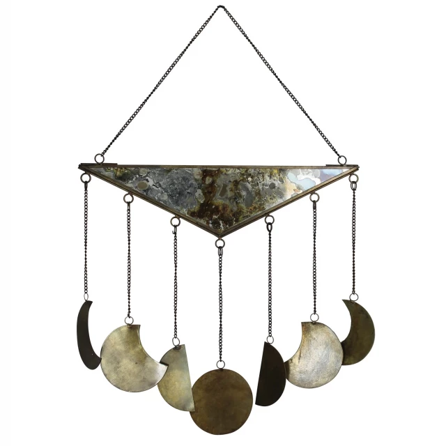 glass metal moon phase wall hanging product with circular glass elements and metal frame