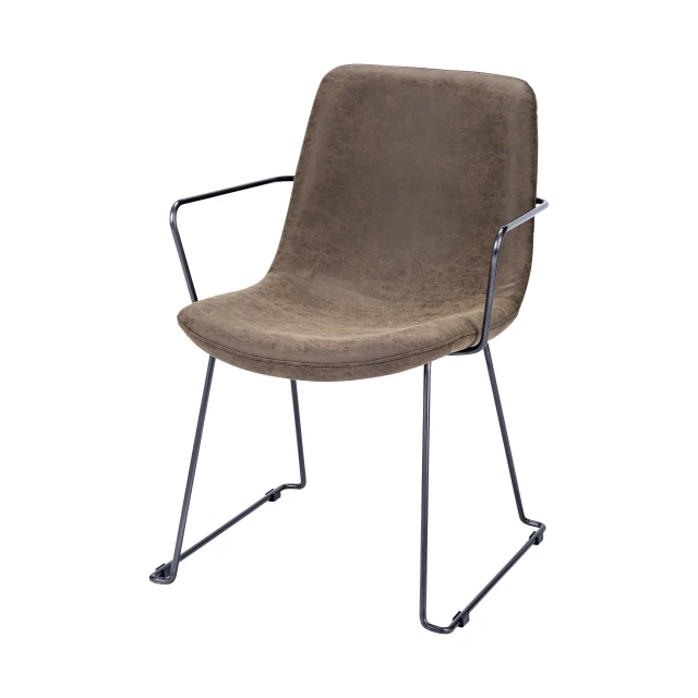 Seat black iron frame dining chair with armrests and wood metal composite material on flooring