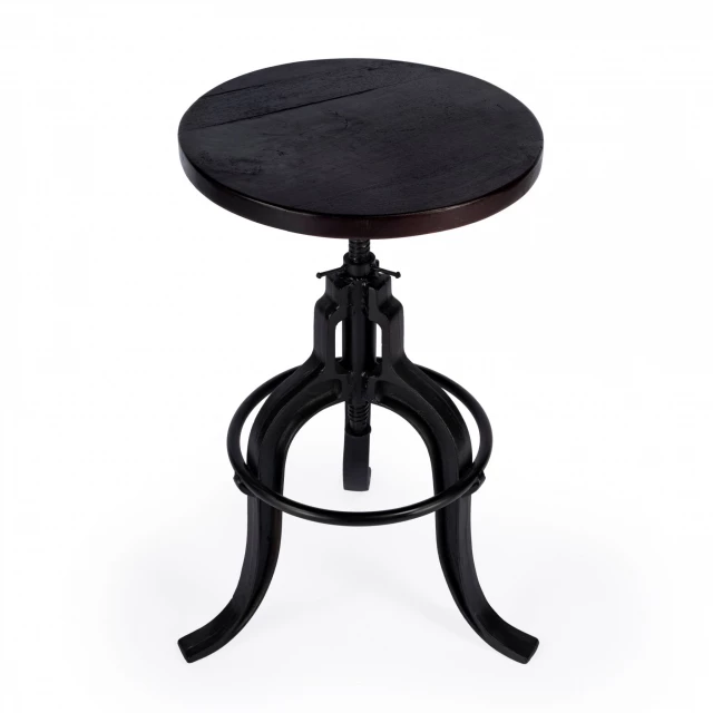 Black iron swivel backless bar chair with metal construction and circular base