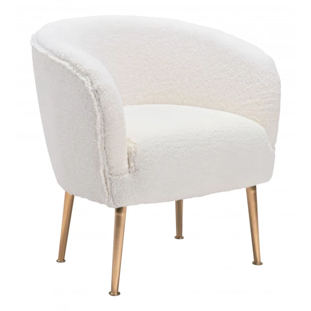 Beige Sherpa gold arm chair with comfortable natural materials and wood accents
