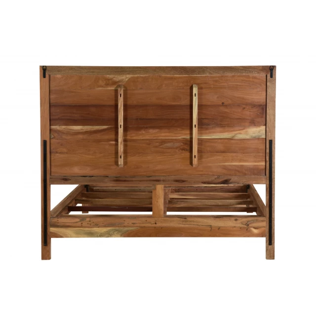 Wood King Brown Geometric Panel Bed in Bedroom Setting