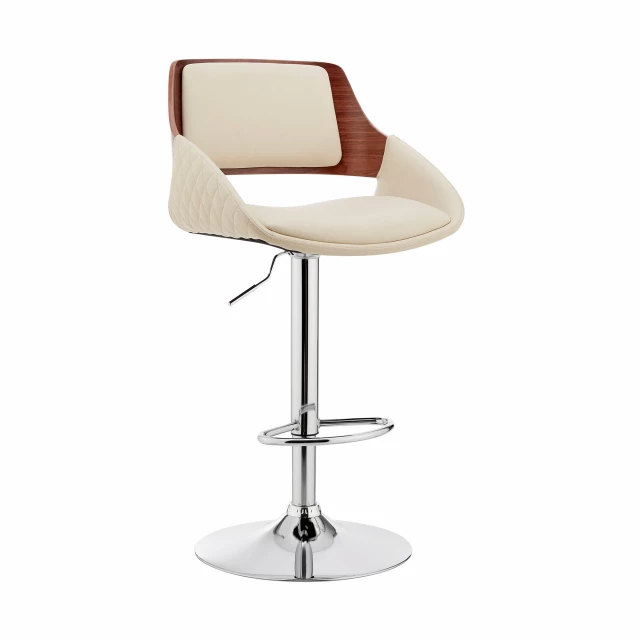 Low back adjustable height bar chair with metal and plastic elements offering comfort