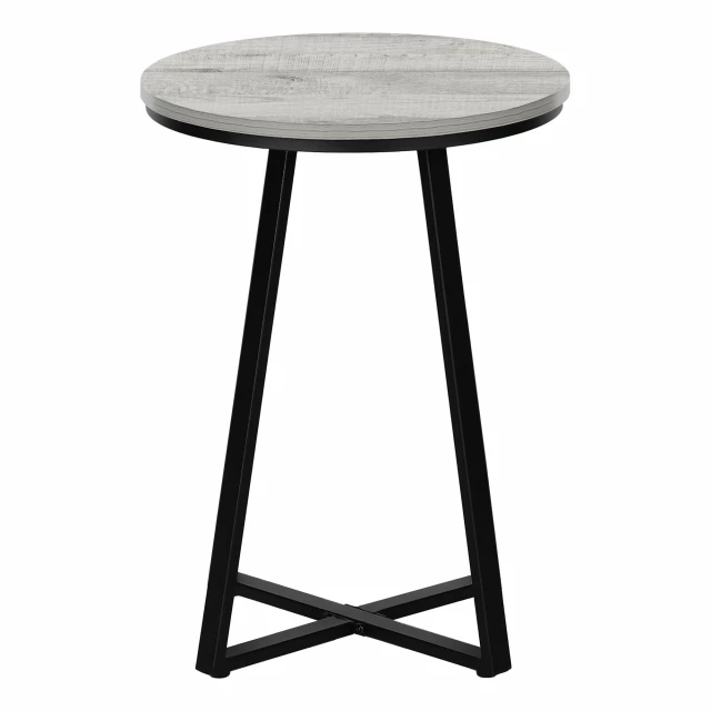 Black grey round end table in outdoor setting with composite materials