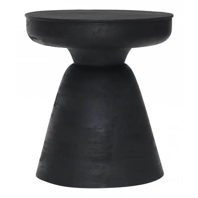 Black solid wood round end table in a stylish home setting