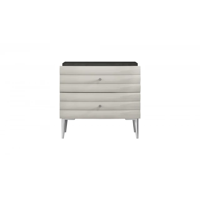 Gray ivory light gray nightstand with hardwood and metal accents