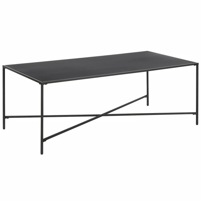 Black steel coffee table with a sleek rectangular design for modern outdoor furniture aesthetics