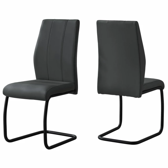 Foam metal leather look dining chairs with armrests and comfortable seating
