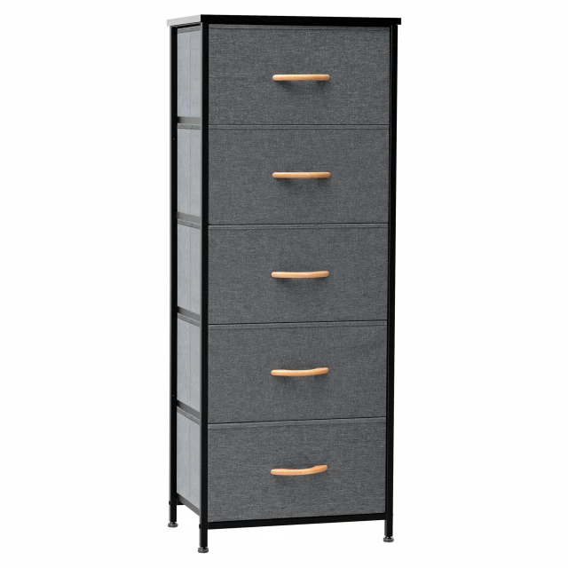 Black steel fabric five-drawer chest for bedroom storage