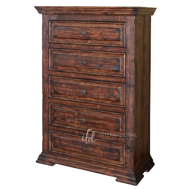 Chocolate solid wood five drawer chest in elegant design
