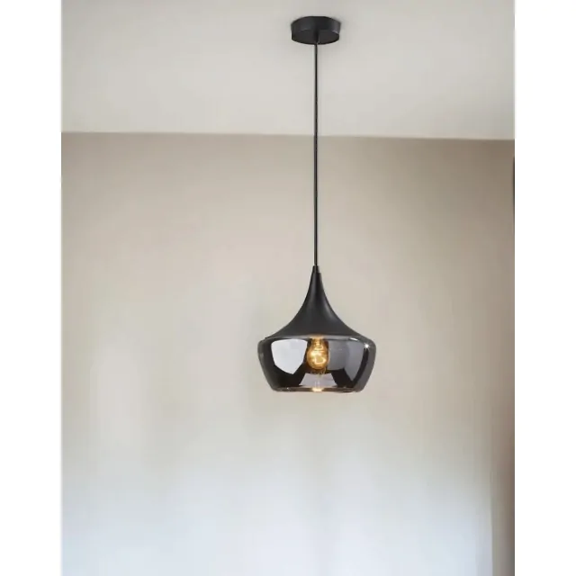 Gnome Smoked Glass Black Metal Pendant Lamp Gnome Smoked Glass Black Metal Pendant Lamp