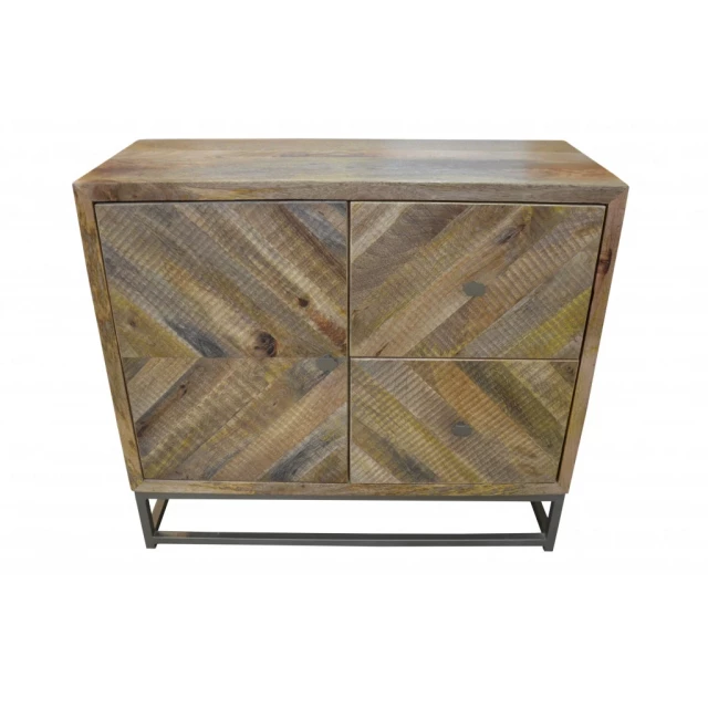 Solid wood accent chest with door shelves and natural material design