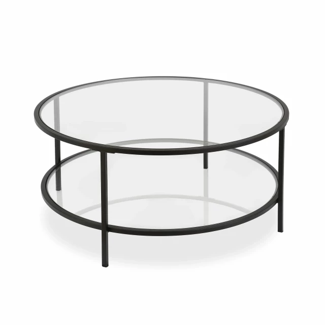 Glass steel round coffee table with shelf and transparent material