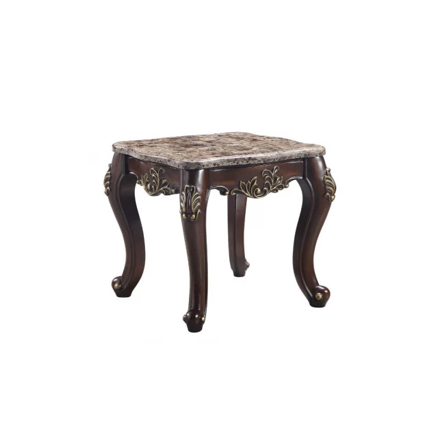 Marble solid wood square end table with hardwood and metal details