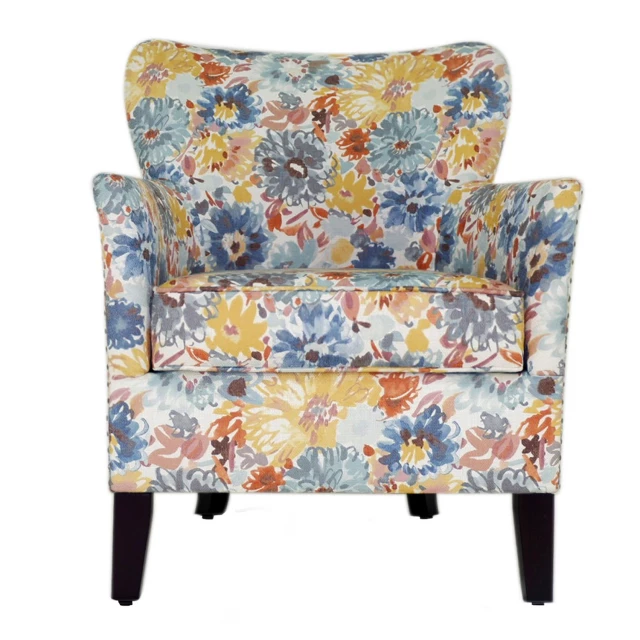 Brown polyester blend floral arm chair with throw pillow in creative arts style