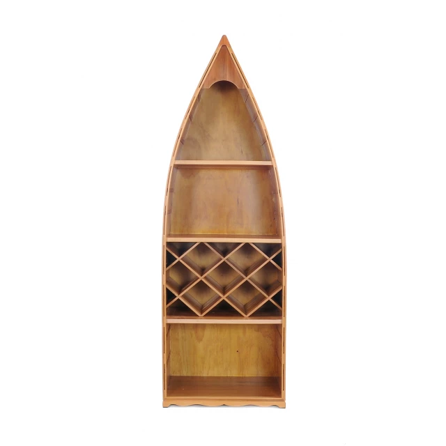 wooden canoe wine shelf made of wood