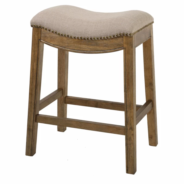 Brown backless counter height bar chair made of hardwood with wood stain finish and natural materials
