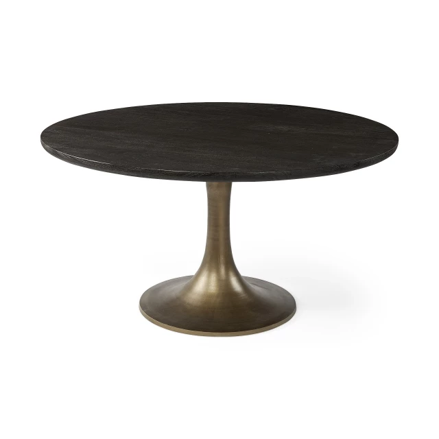 Wood gold metal base dining table with hardwood and plywood details