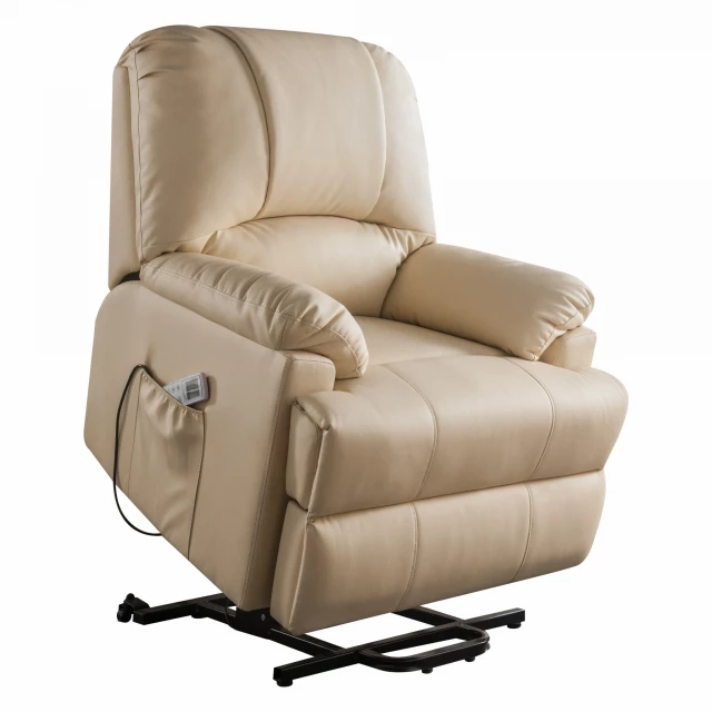 leather power massage lift assist recliner with armrest and beige comfort