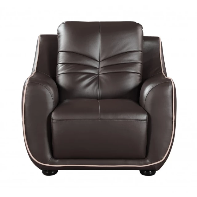 Flared arms club chair with brown legs and leather upholstery for comfortable seating in furniture.