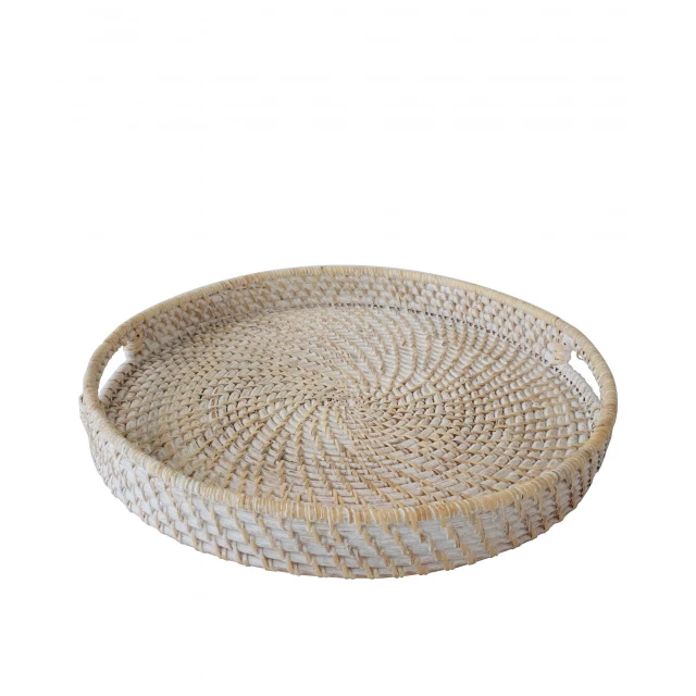 rattan indoor outdoor handmade tray with handles wicker basket rectangle beige