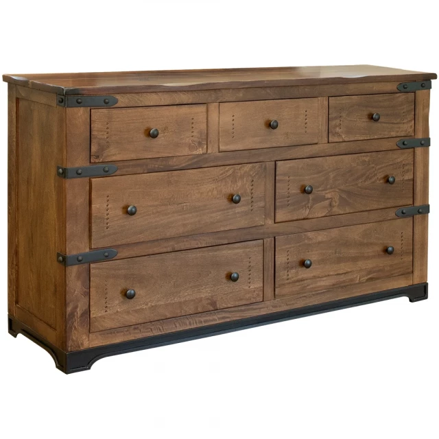 Solid wood seven drawer triple dresser in natural finish
