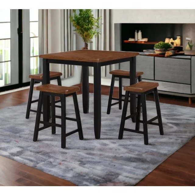 Square solid wood dining table with four chairs