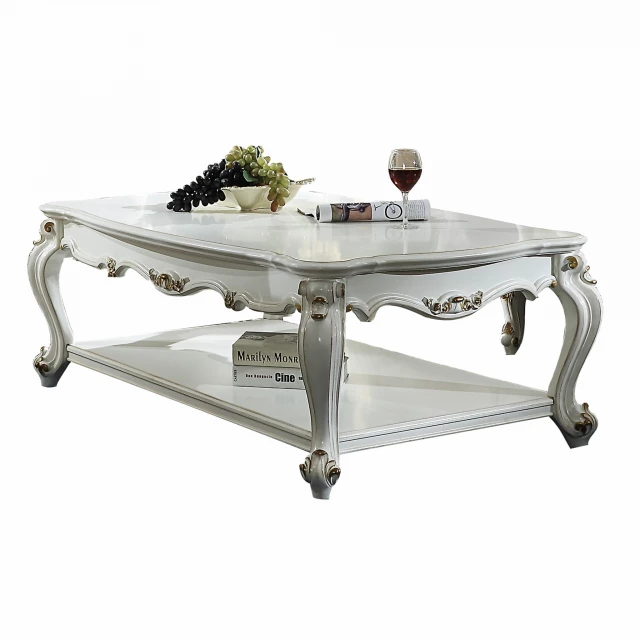 pearl wood poly resin coffee table with metal accents suitable for outdoor use