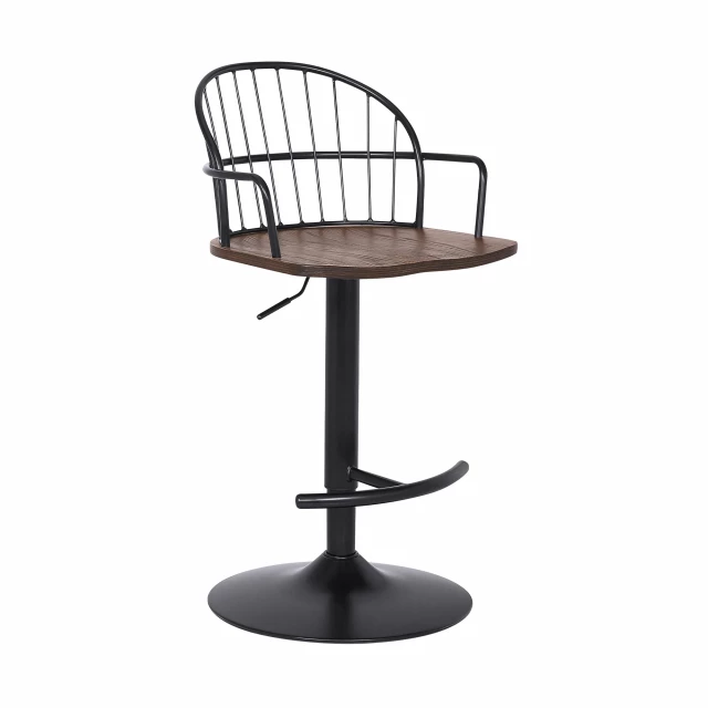 Low back adjustable height bar chair with wood metal glass elements