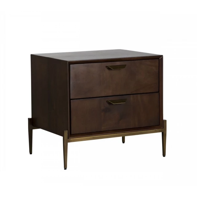 Brass drawers solid wood nightstand with varnished hardwood and plywood details