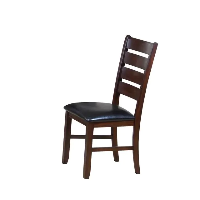 Set of Two Espresso And Brown Upholstered Faux Leather Ladder Back Dining Side Chairs Set of Two Espresso And Brown Upholstered Faux Leather Ladder Back Dining Side Chairs