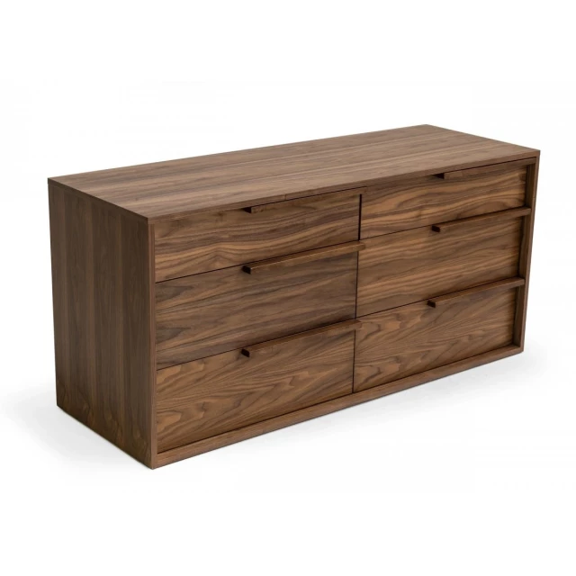 Six-drawer double dresser made of manufactured wood for bedroom storage