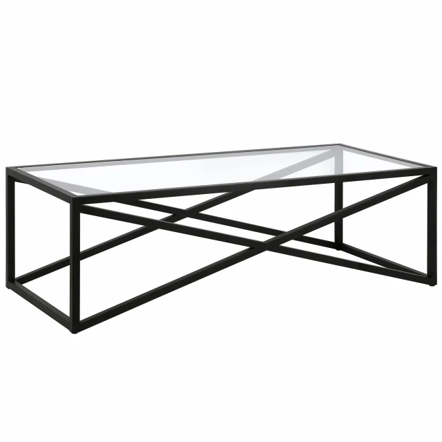 Black glass steel coffee table with a modern rectangular design for outdoor use
