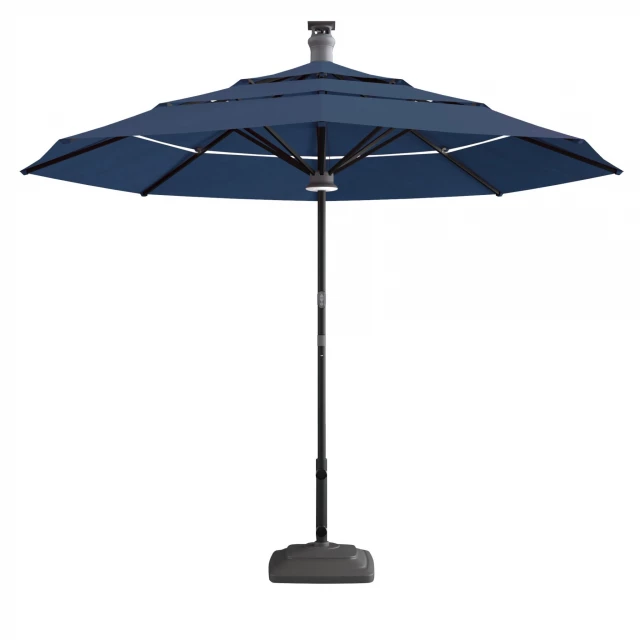 Octagonal lighted smart market patio umbrella with shade and electric blue accents