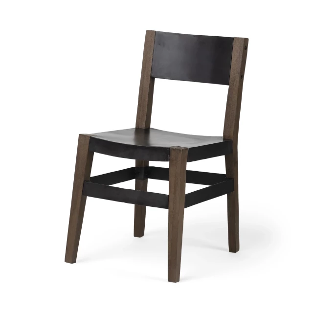 Solid brown wooden base dining chair with armrests comfortable hardwood furniture