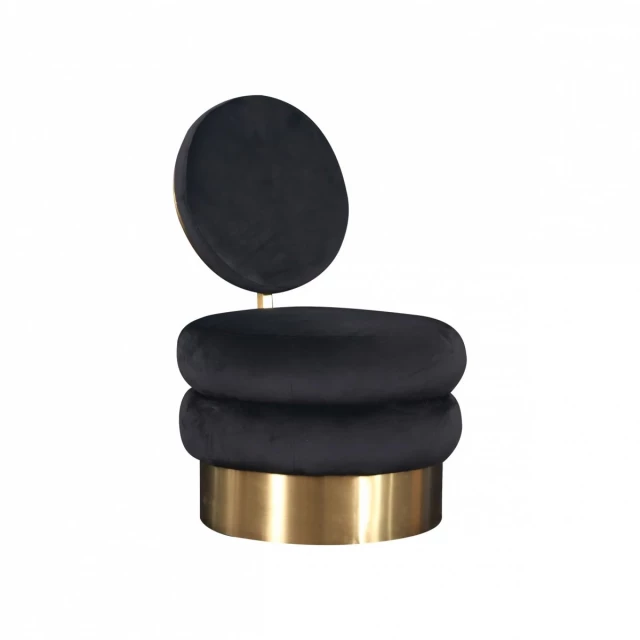 Black velvet gold contemporary barrel chair with elegant design