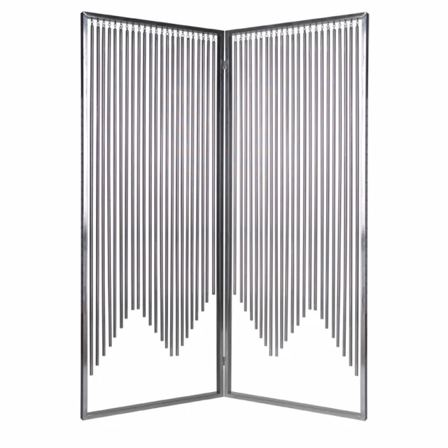 Silver metal screen with symmetrical pattern and artistic graphics