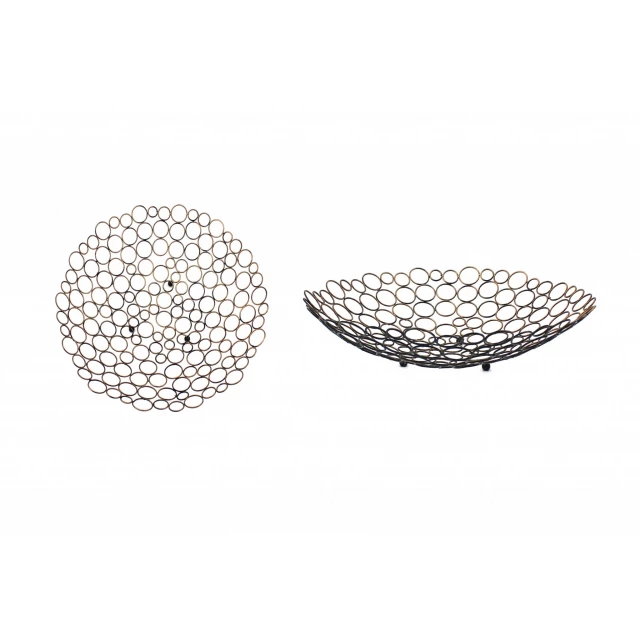 bronze decorative metal tray with artistic pattern and circular design